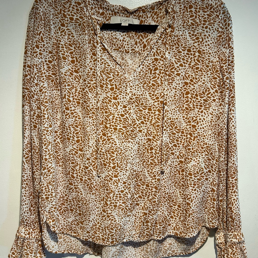 LOFT Brown and White Floral Blouse